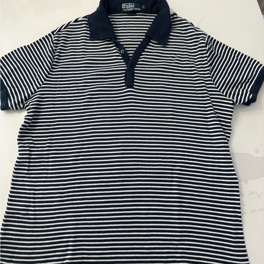 Ralph Lauren Navy and White Striped Polo Shirt